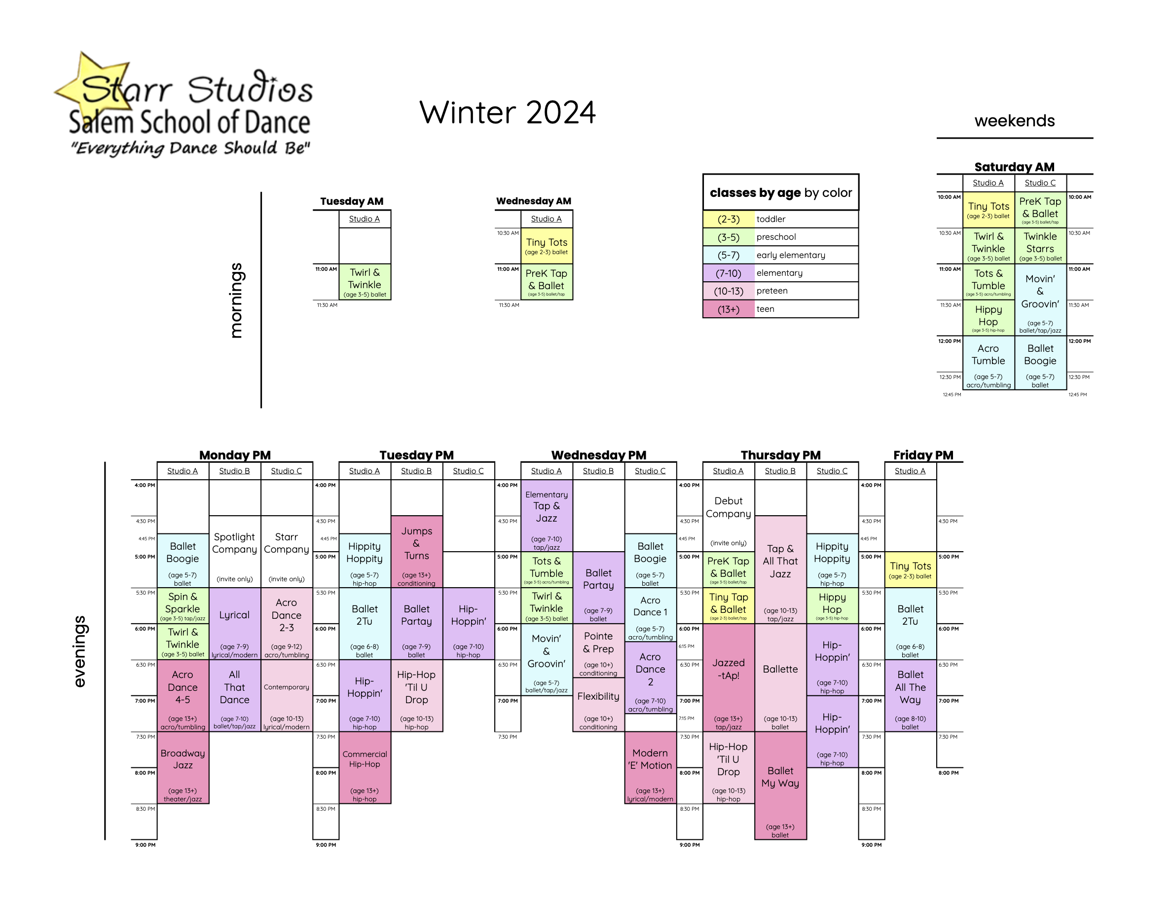 Starr Studios Fall 2023 class schedule